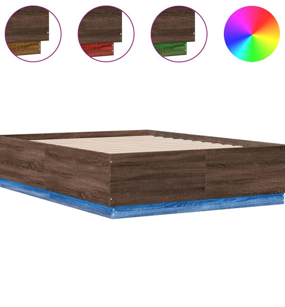 Bettgestell mit LED Braun Eichen-Optik 135x190 cm Holzwerkstoff
