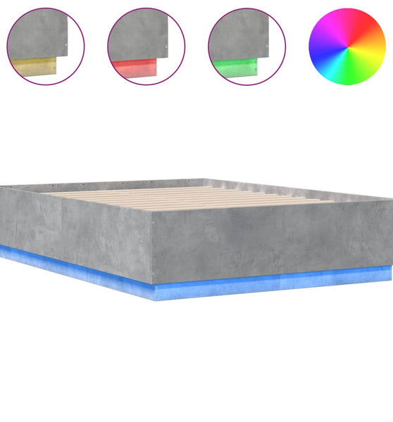 Bettgestell mit LED Betongrau 120x190 cm Holzwerkstoff