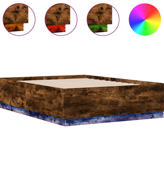 Bettgestell mit LED Räuchereiche 120x190 cm Holzwerkstoff