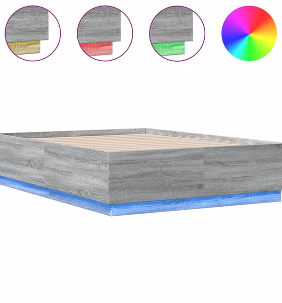 Bettgestell mit LED Grau Sonoma 120x190 cm Holzwerkstoff