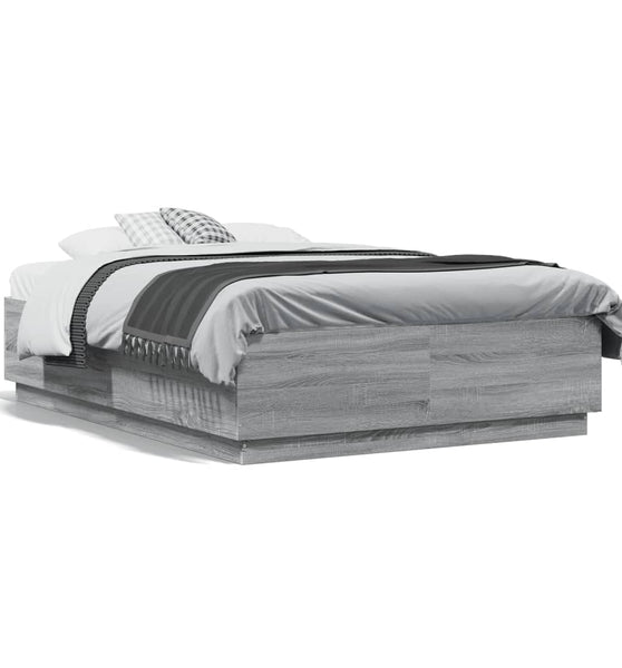Bettgestell mit LED Grau Sonoma 120x190 cm Holzwerkstoff