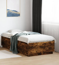 Bettgestell mit LED Räuchereiche 90x190 cm Holzwerkstoff