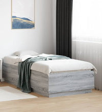 Bettgestell mit LED Grau Sonoma 90x190 cm Holzwerkstoff