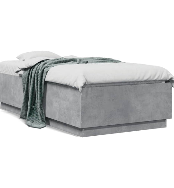 Bettgestell mit LED Betongrau 75x190 cm Holzwerkstoff