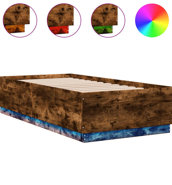 Bettgestell mit LED Räuchereiche 75x190 cm Holzwerkstoff