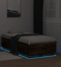 Bettgestell mit LED Räuchereiche 75x190 cm Holzwerkstoff