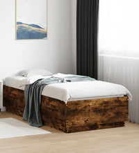 Bettgestell mit LED Räuchereiche 75x190 cm Holzwerkstoff