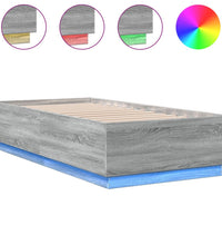 Bettgestell mit LED Grau Sonoma 75x190 cm Holzwerkstoff