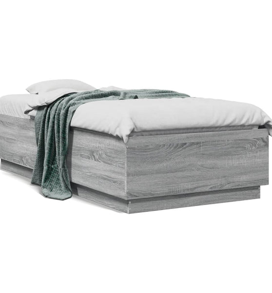 Bettgestell mit LED Grau Sonoma 75x190 cm Holzwerkstoff