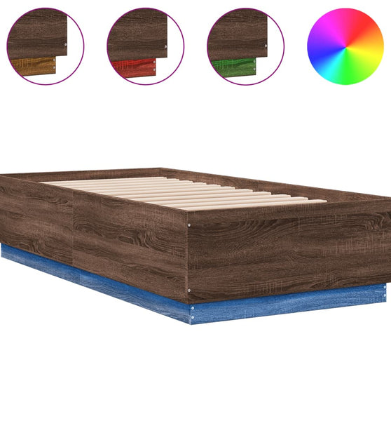 Bettgestell mit LED Braun Eichen-Optik 75x190 cm Holzwerkstoff