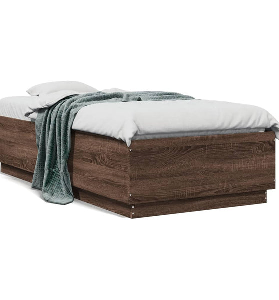 Bettgestell mit LED Braun Eichen-Optik 75x190 cm Holzwerkstoff