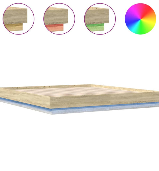 Bettgestell mit LED Sonoma-Eiche 200x200 cm