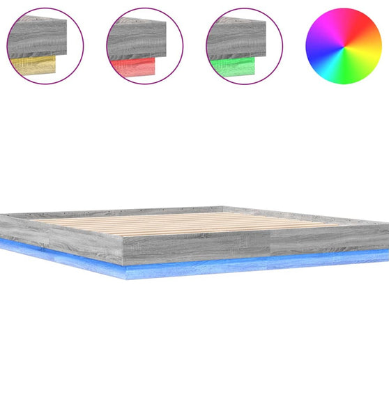 Bettgestell mit LED Grau Sonoma 200x200 cm