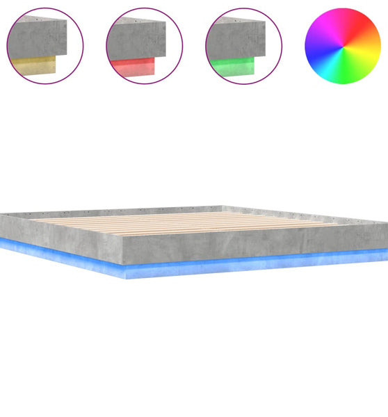 Bettgestell mit LED Betongrau 180x200 cm