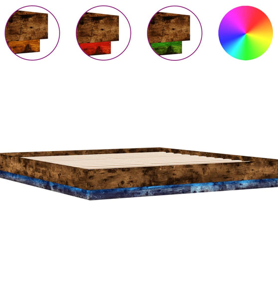 Bettgestell mit LED Räuchereiche 180x200 cm