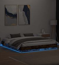 Bettgestell mit LED Räuchereiche 180x200 cm