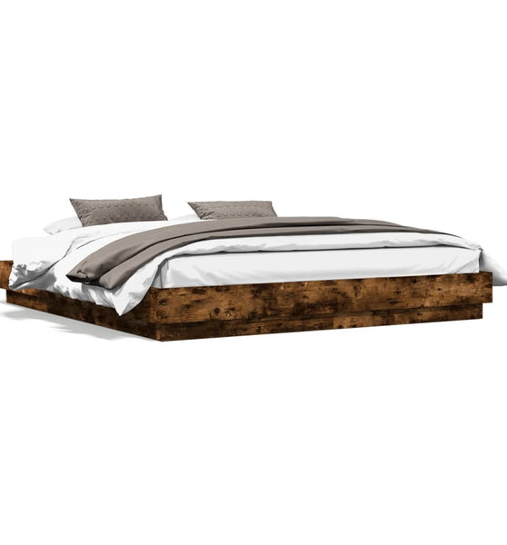 Bettgestell mit LED Räuchereiche 180x200 cm