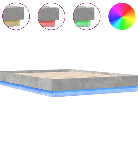 Bettgestell mit LED Betongrau 160x200 cm
