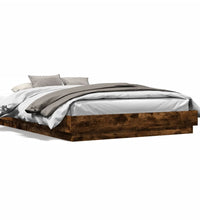 Bettgestell mit LED Räuchereiche 160x200 cm