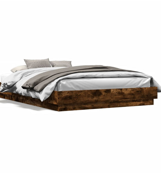 Bettgestell mit LED Räuchereiche 160x200 cm