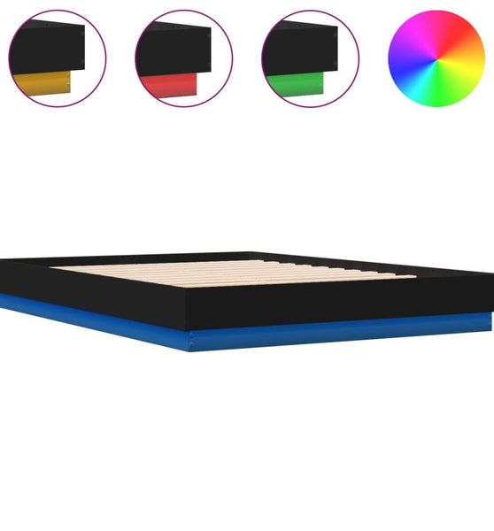 Bettgestell mit LED ohne Matratze Schwarz 150x200 cm