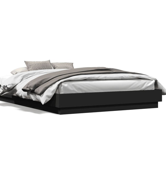 Bettgestell mit LED ohne Matratze Schwarz 150x200 cm