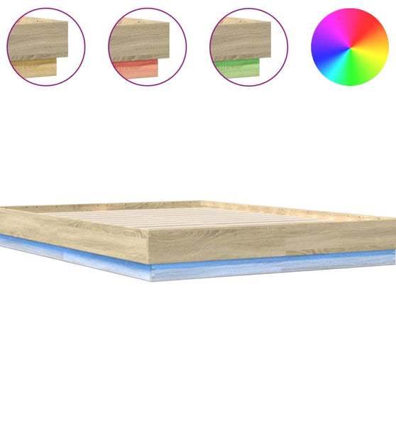 Bettgestell mit LED Sonoma-Eiche 150x200 cm