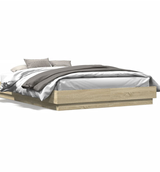 Bettgestell mit LED Sonoma-Eiche 150x200 cm