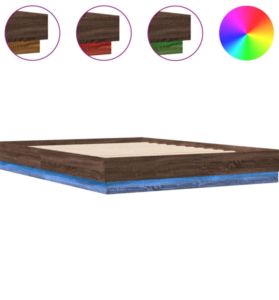 Bettgestell mit LED Braun Eiche-Optik 150x200 cm