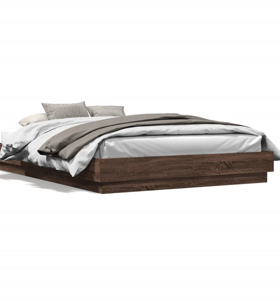 Bettgestell mit LED Braun Eiche-Optik 150x200 cm