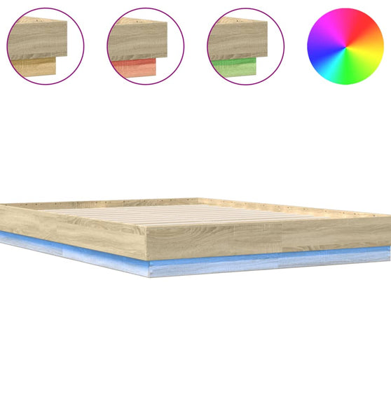 Bettgestell mit LED Sonoma-Eiche 140x200 cm