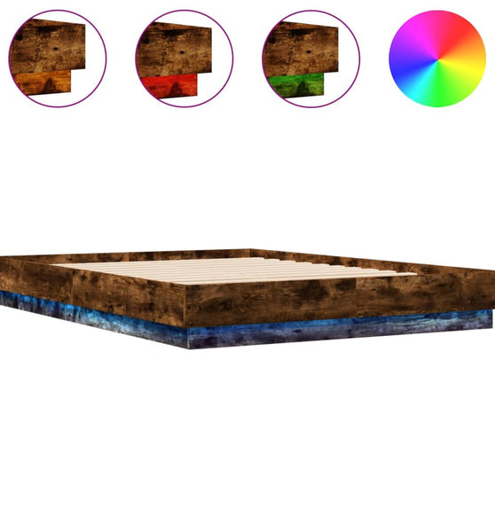 Bettgestell mit LED Räuchereiche 120x200 cm