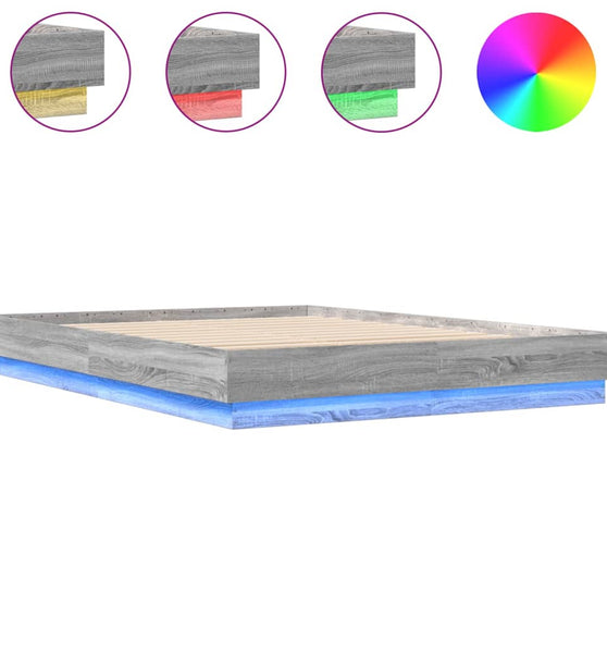 Bettgestell mit LED Grau Sonoma-Eiche 120x200 cm