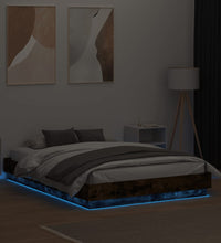 Bettgestell mit LED Räuchereiche 140x190 cm