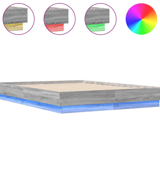 Bettgestell mit LED Grau Sonoma-Eiche 140x190 cm