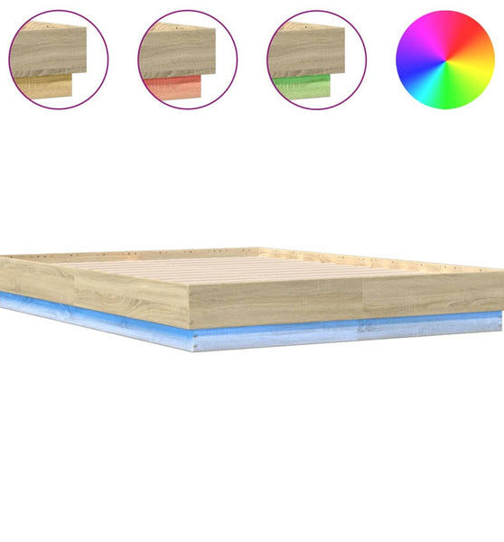 Bettgestell mit LED Sonoma-Eiche 135x190 cm