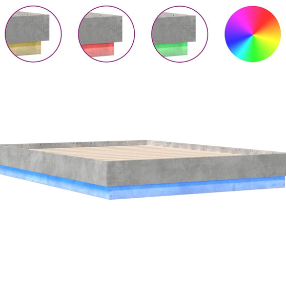 Bettgestell mit LED Betongrau 135x190 cm