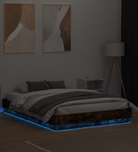 Bettgestell mit LED Räuchereiche 135x190 cm