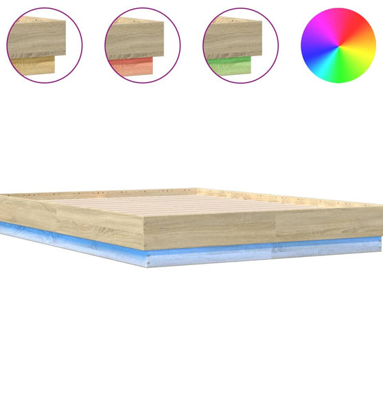 Bettgestell mit LED Sonoma-Eiche 120x190 cm