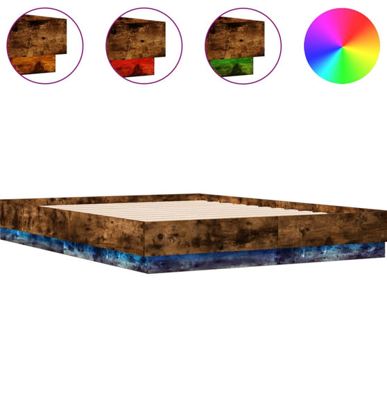 Bettgestell mit LED Räuchereiche 120x190 cm