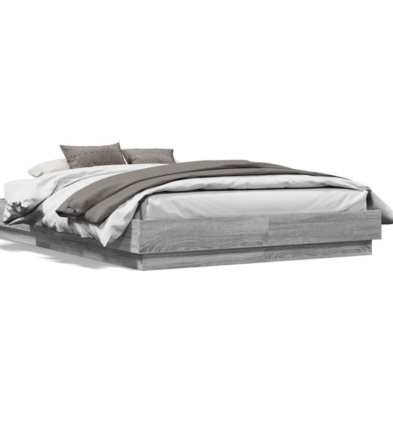 Bettgestell mit LED Grau Sonoma-Eiche 120x190 cm