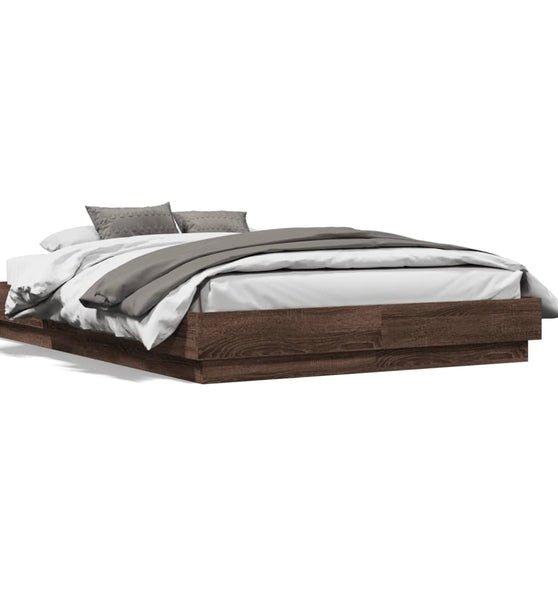 Bettgestell mit LED Braun Eiche-Optik 120x190 cm