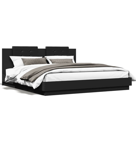 Bettgestell mit Kopfteil Schwarz 160x200 cm Holzwerkstoff