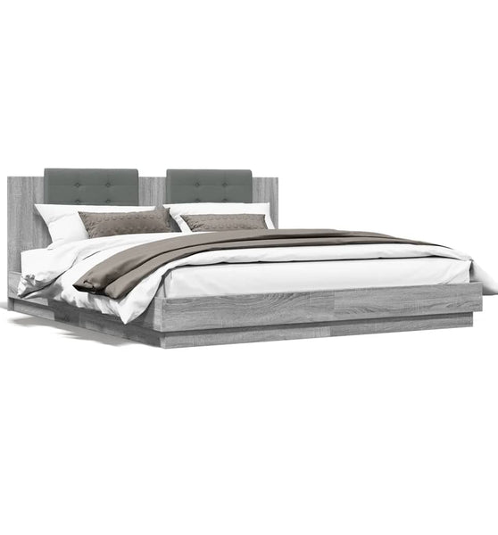 Bettgestell mit Kopfteil Grau Sonoma 160x200 cm Holzwerkstoff