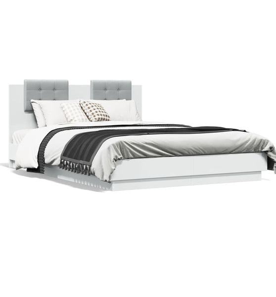 Bettgestell mit Kopfteil Weiß 150x200 cm Holzwerkstoff