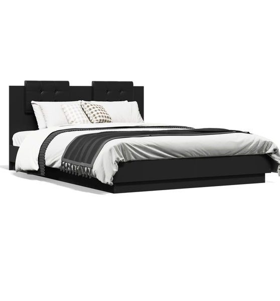 Bettgestell mit Kopfteil Schwarz 150x200 cm Holzwerkstoff