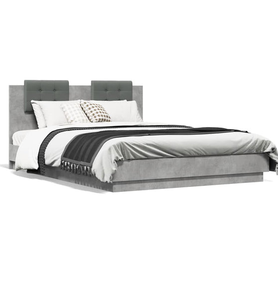 Bettgestell mit Kopfteil Betongrau 150x200 cm Holzwerkstoff