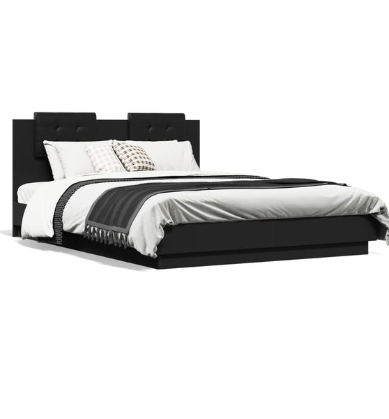 Bettgestell mit Kopfteil Schwarz 140x200 cm Holzwerkstoff