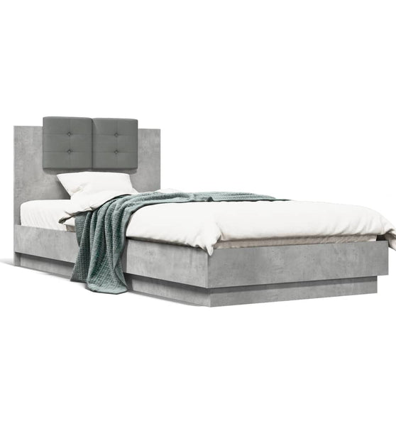 Bettgestell mit Kopfteil Betongrau 90x200 cm Holzwerkstoff