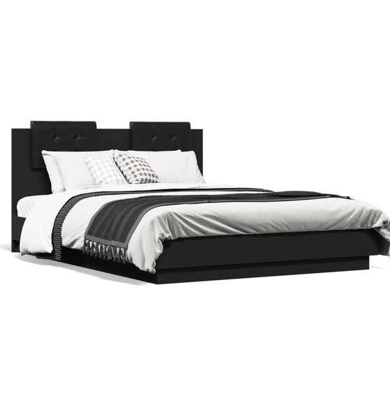 Bettgestell mit Kopfteil Schwarz 135x190 cm Holzwerkstoff